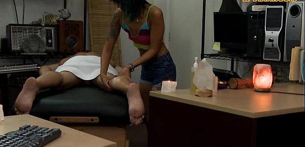  Babe pawns her massage table and slammed by nasty pawn guy